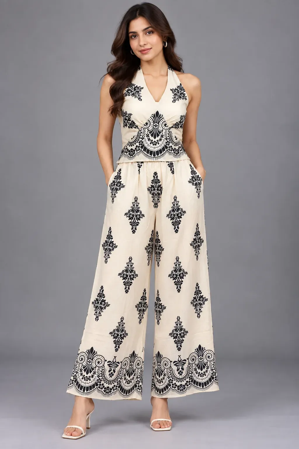 Monochrome Paisley Halter Co-Ord Set — Co-Ord Sets from GoGurll