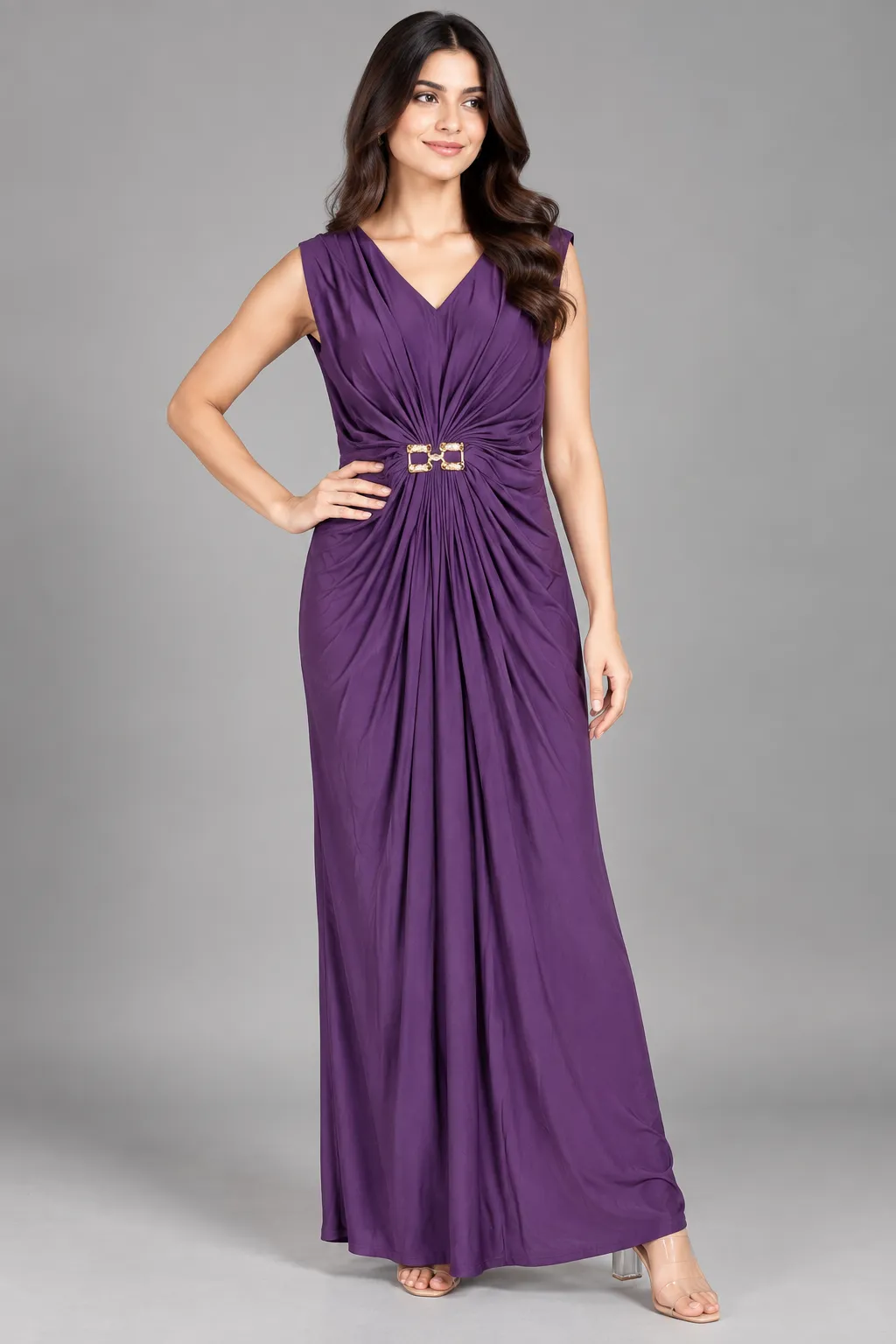Celeste Ruched Buckle Maxi Dress — Party Wear from GoGurll