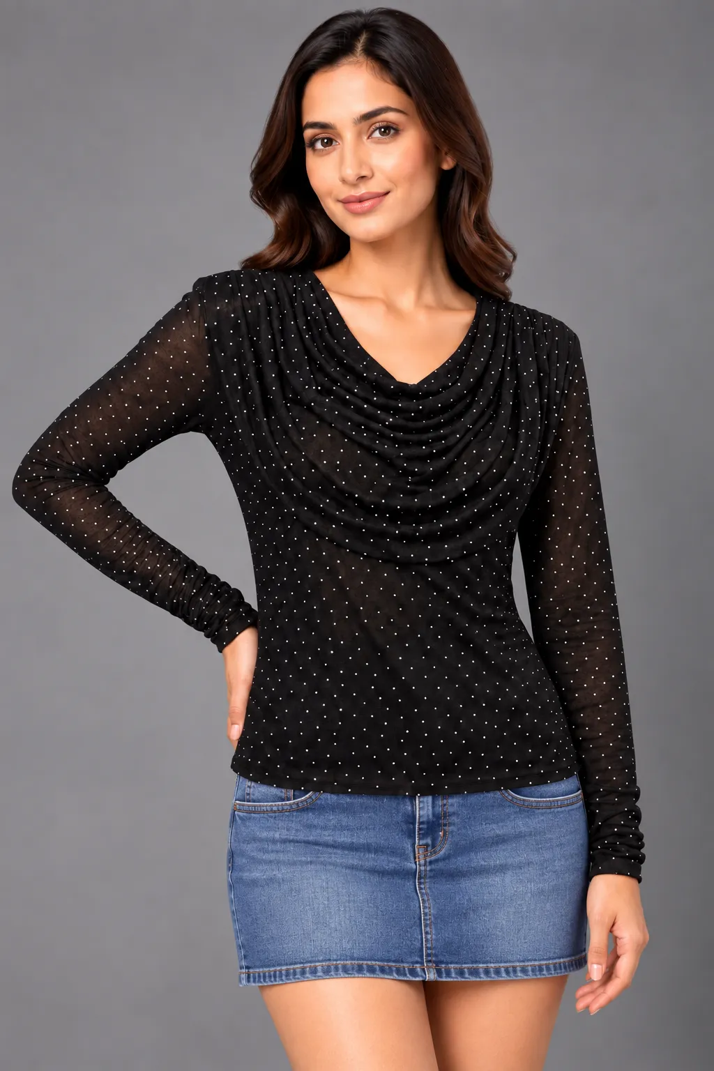 Midnight Sparkle Net Cowl Neck Top — Crop Tops from GoGurll