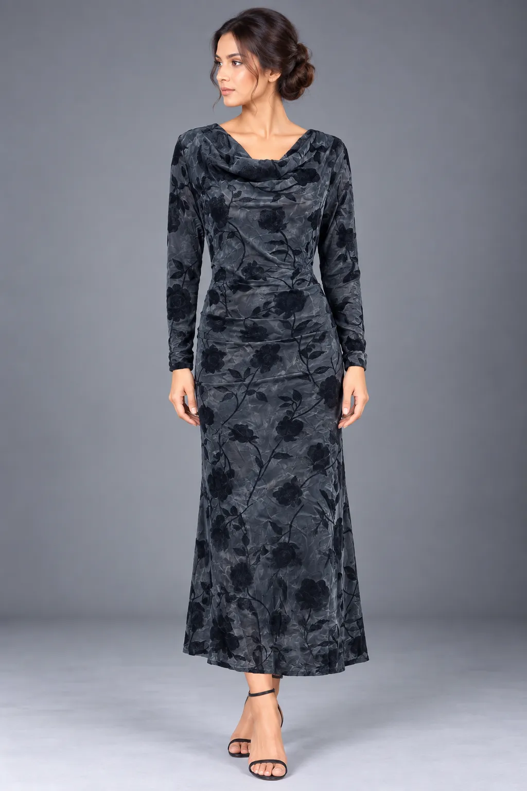 Midnight Floral Cowl Neck Maxi Dress — Party Wear from GoGurll