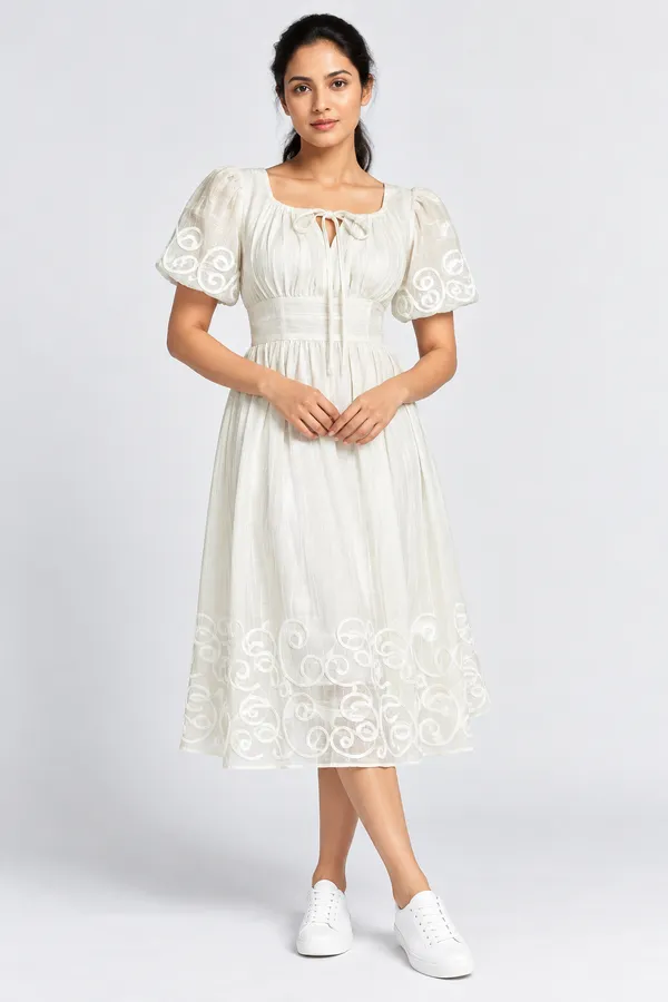 Sage Swirl Embroidered Midi Dress