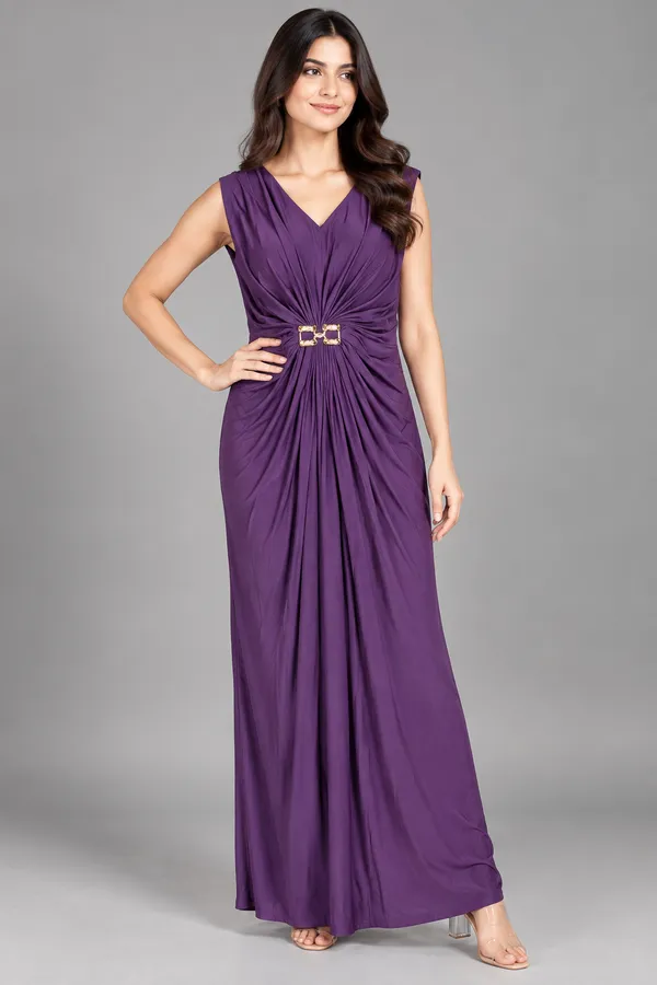 Celeste Ruched Buckle Maxi Dress