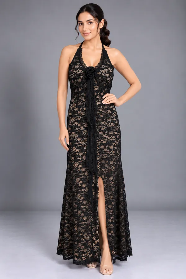 Midnight Rose Lace Maxi Dress