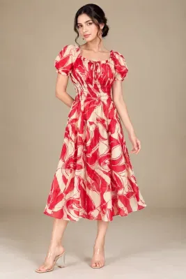 Abstract Bloom Smocked Midi Dress