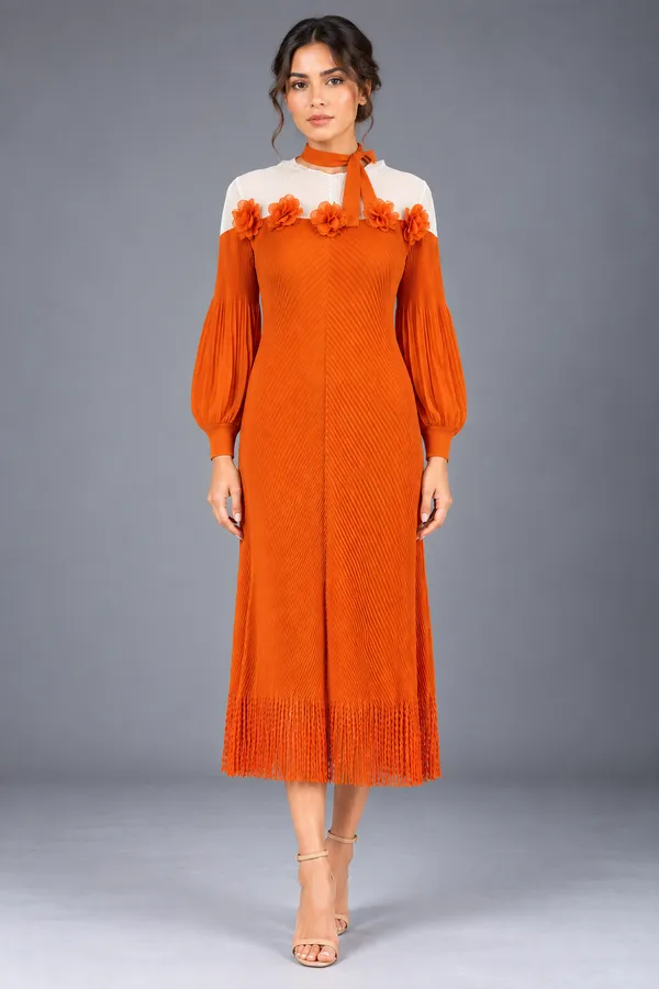 Bloom Tie-Neck Midi Dress