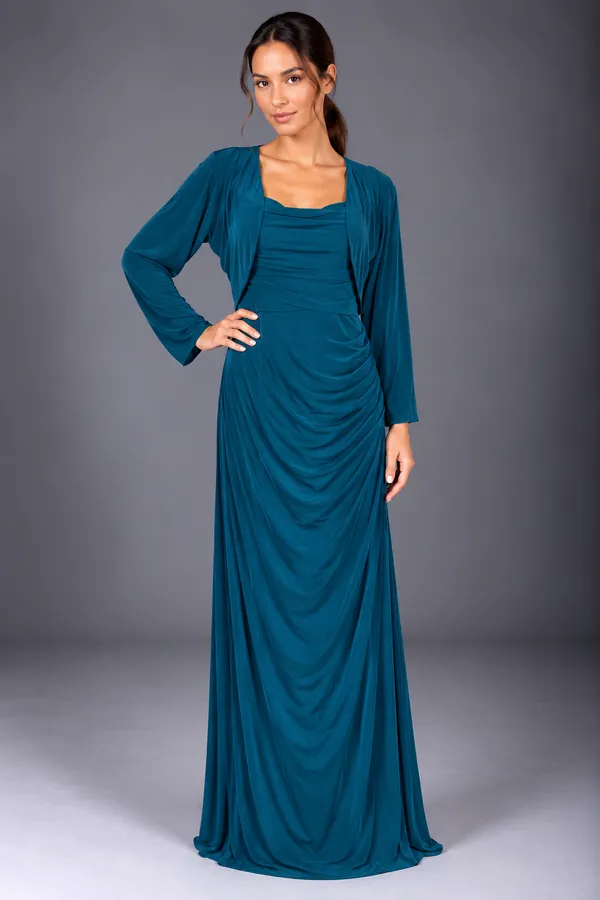 Teal Elegance Draped Maxi Dress