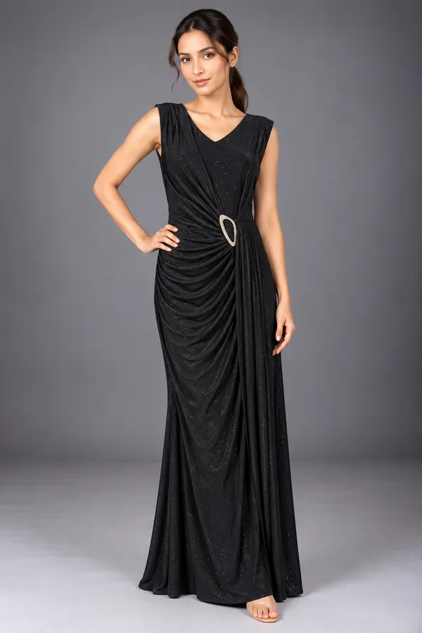 Midnight Glam Draped Maxi Dress